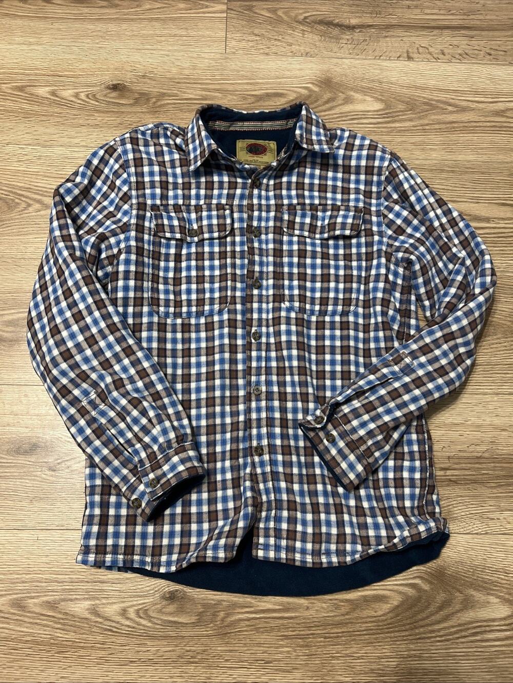 Boston Traders Men’s Blue Plaid Fleece Button Up Jacket Size Medium (A13)